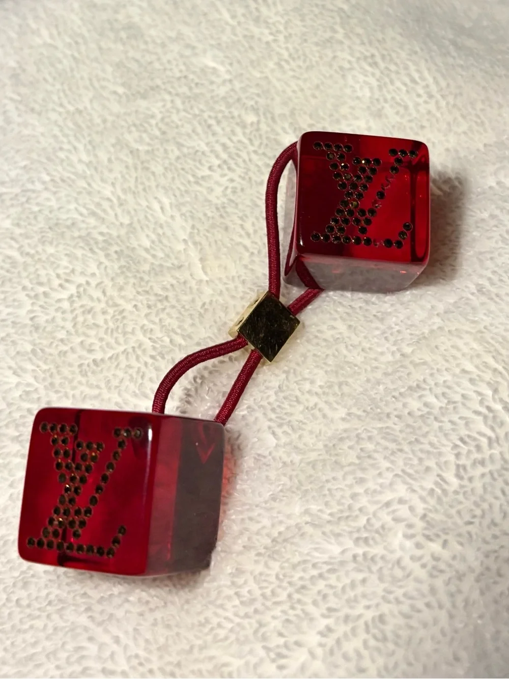 Louis Vuitton Red Cube Hair Accessory with Gold Accent